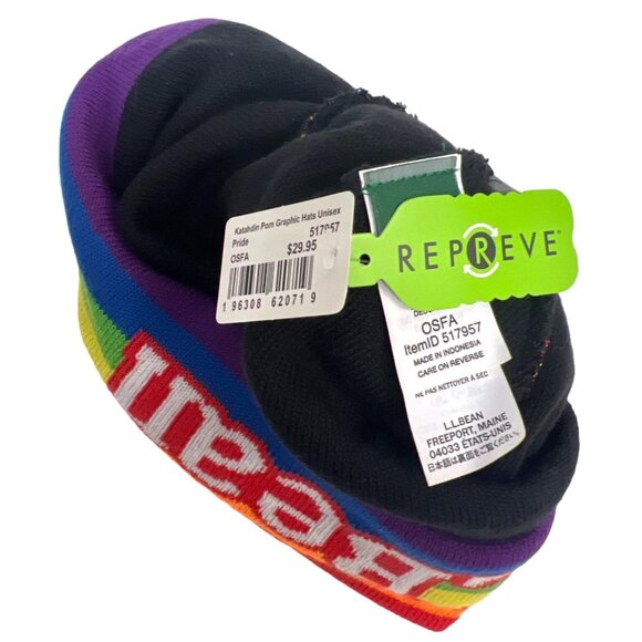 L.L. Bean Unisex Rainbow striped Pom Hat Recycled Polyester OSFA Pride Collectio - Picture 3 of 7